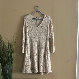 Covington Cream Lace Long-Sleeve Fit & Flare Dress